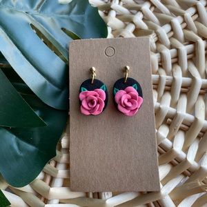 Handmade rose flower polymer clay dangly earrings
